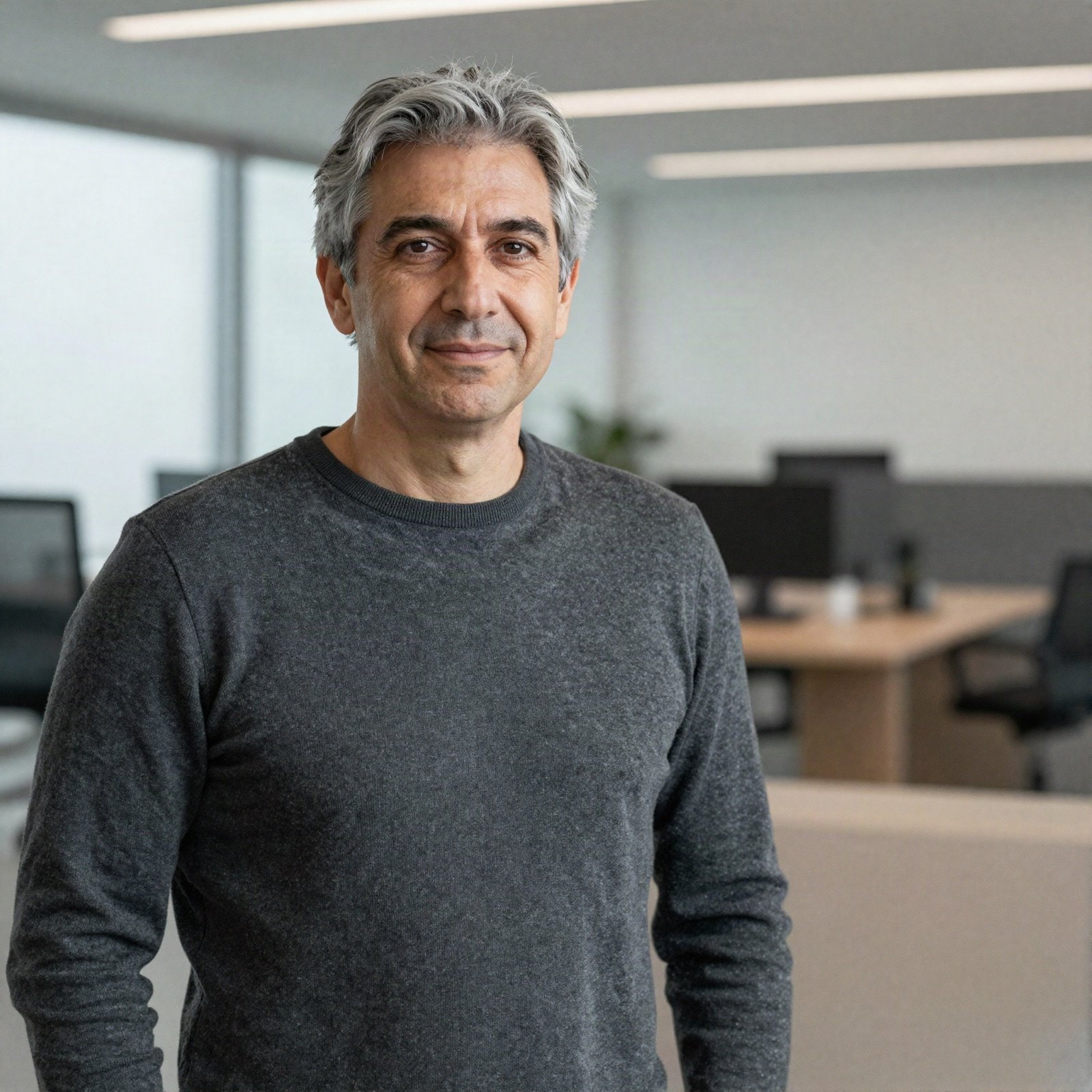 Bassem Al Ali, a grey-haired man in a charcoal sweater