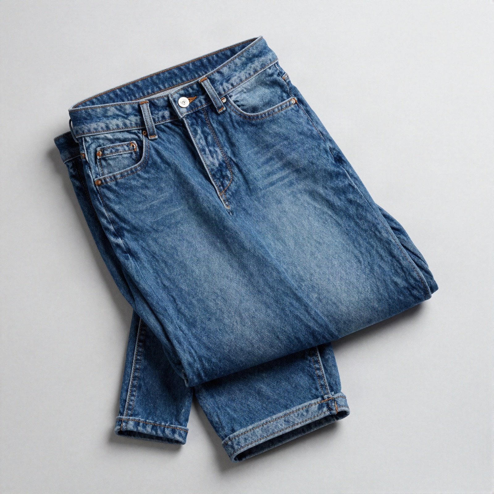 Folded slim jeans in a mid-blue wash