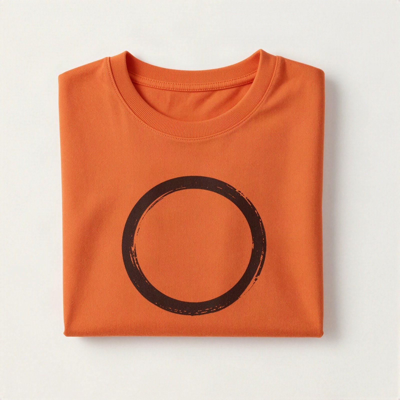 Folded orange T-shirt with a circle print