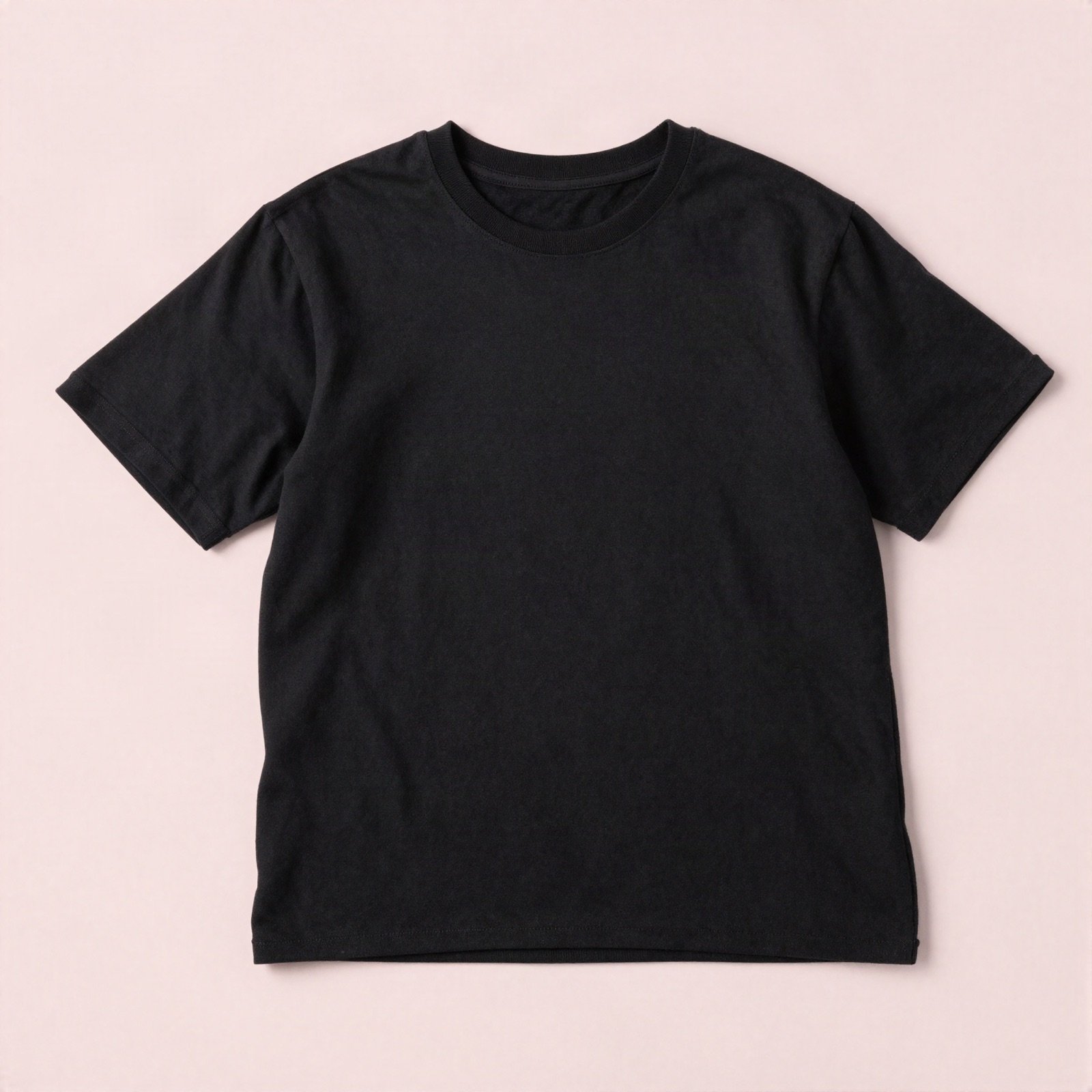 Oversized black cotton t-shirt laid flat