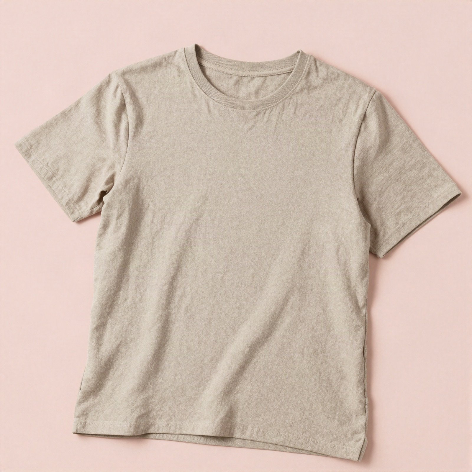 Relaxed sand-beige linen blend t-shirt laid flat