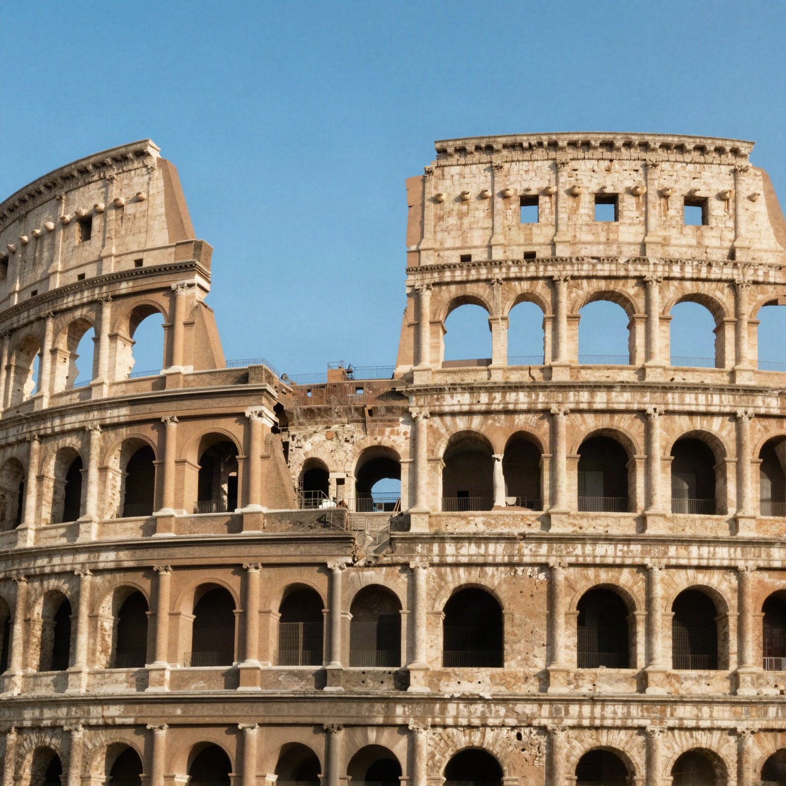 The Colosseum in Rome under a clear blue sky