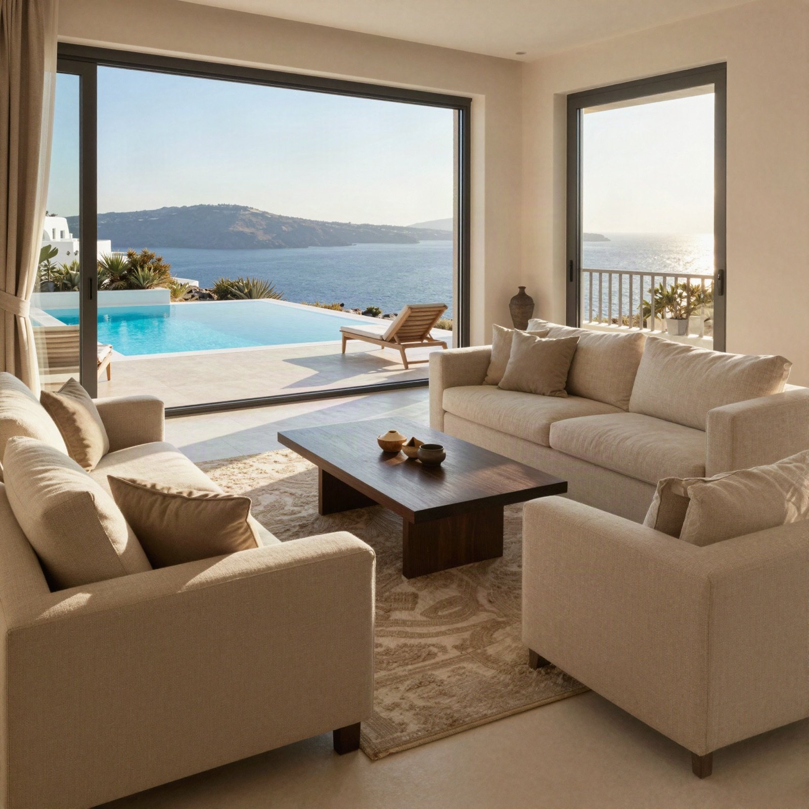 Grand suite living room opening onto a terrace with a plunge pool