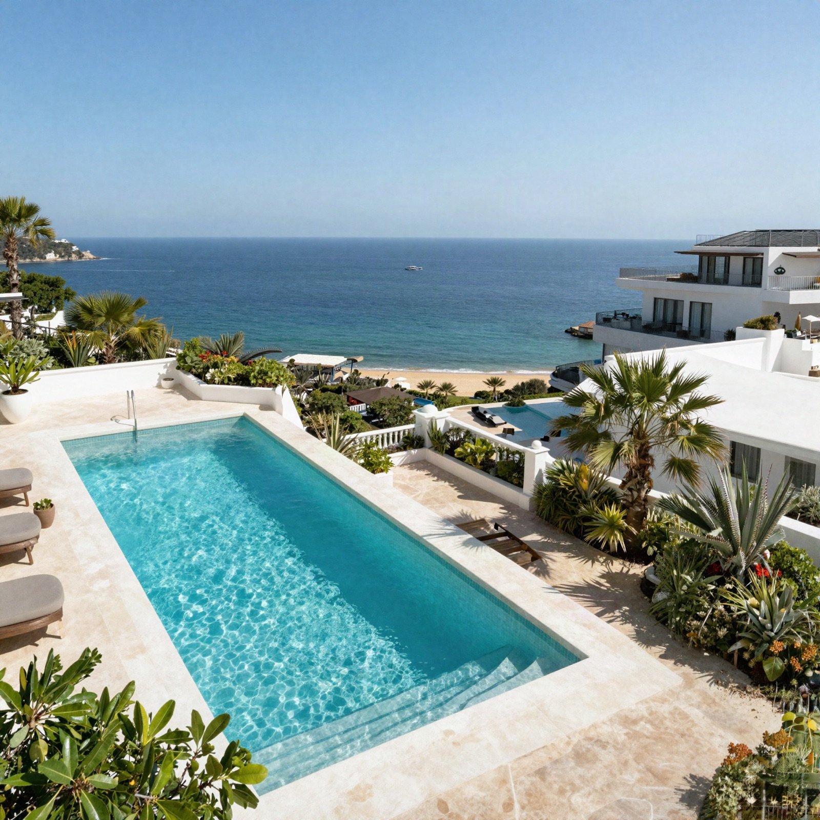 Grand suite terrace with a private pool above the bay