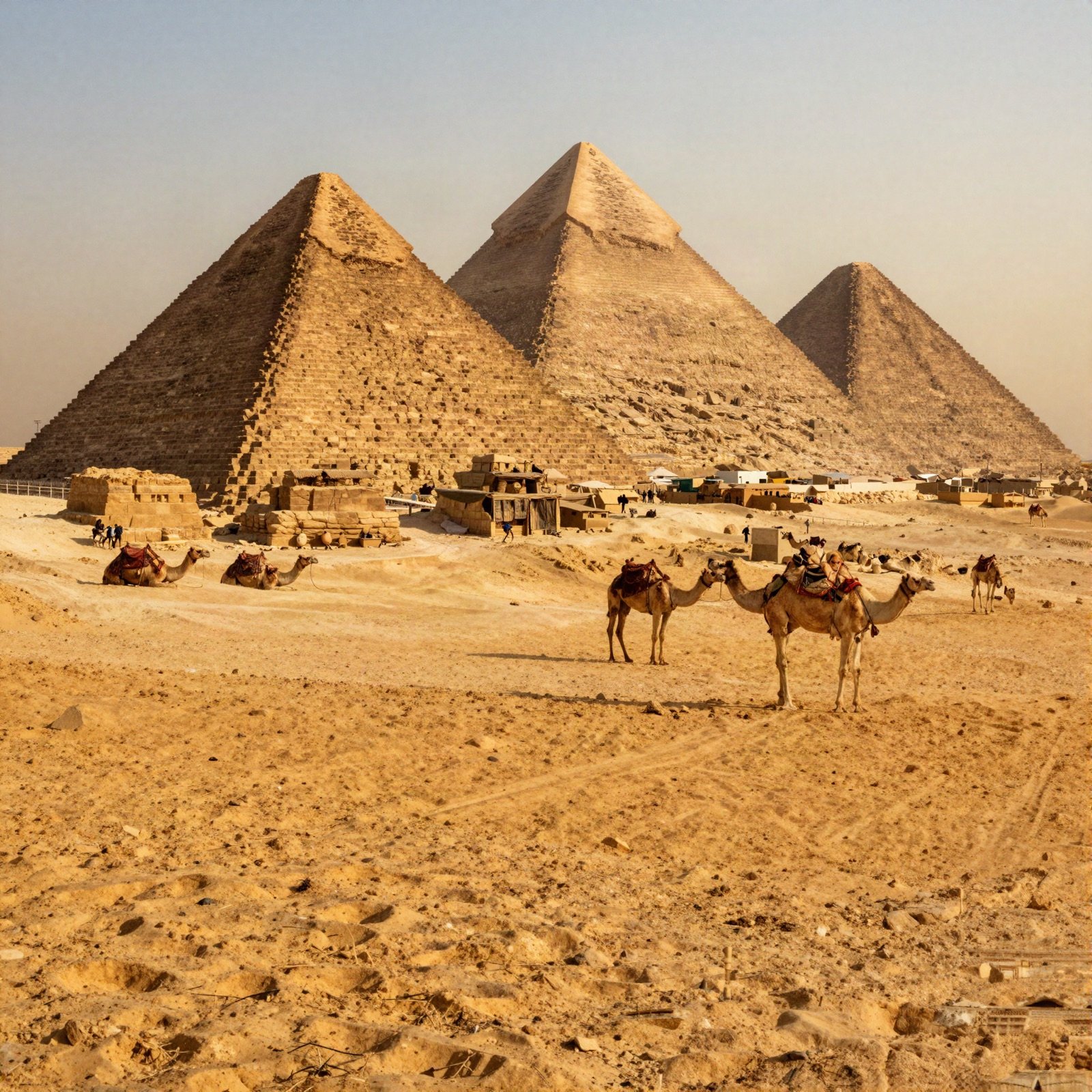 أهرامات في الصحراء المصرية عند الغروب
