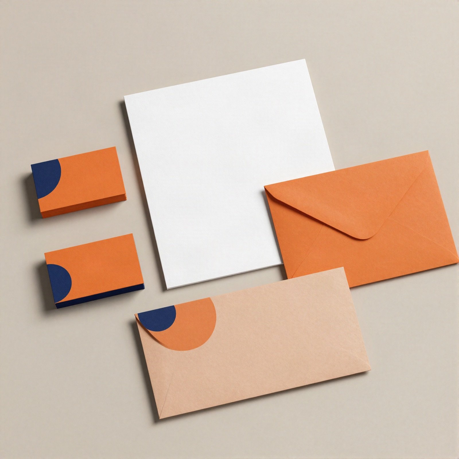 Orange and navy brand stationery set