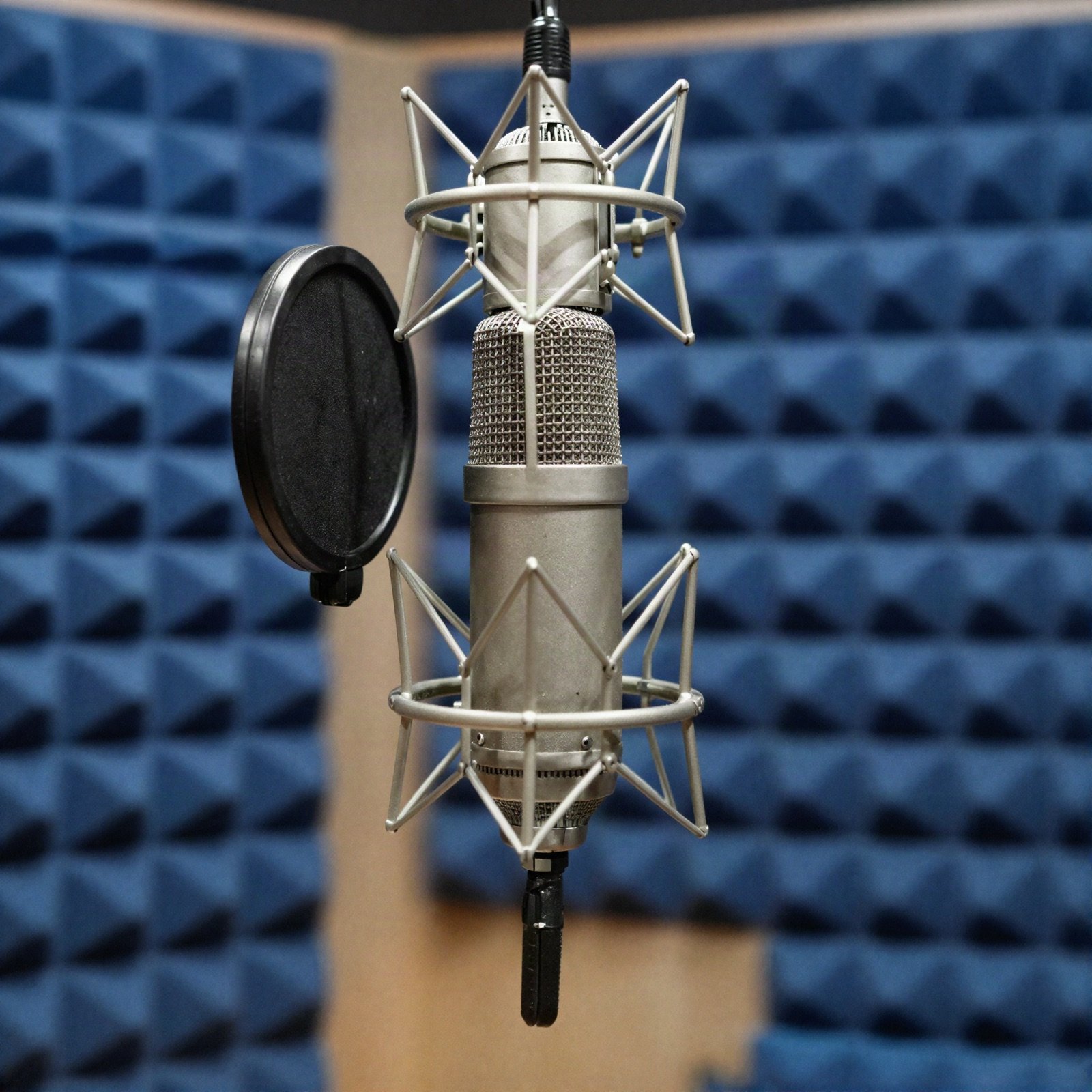Condenser microphone in a recording booth