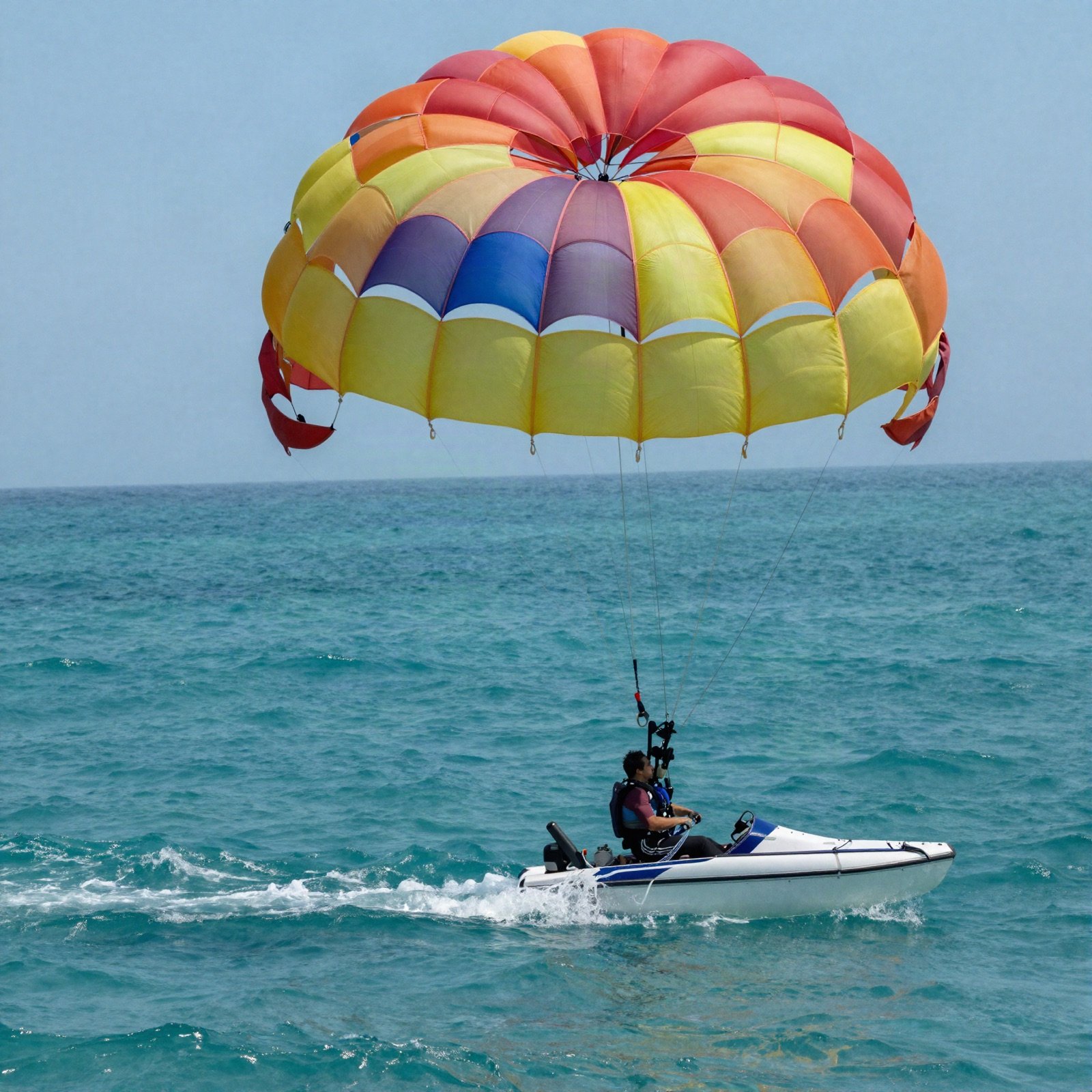 Colourful parasail above the turquoise sea