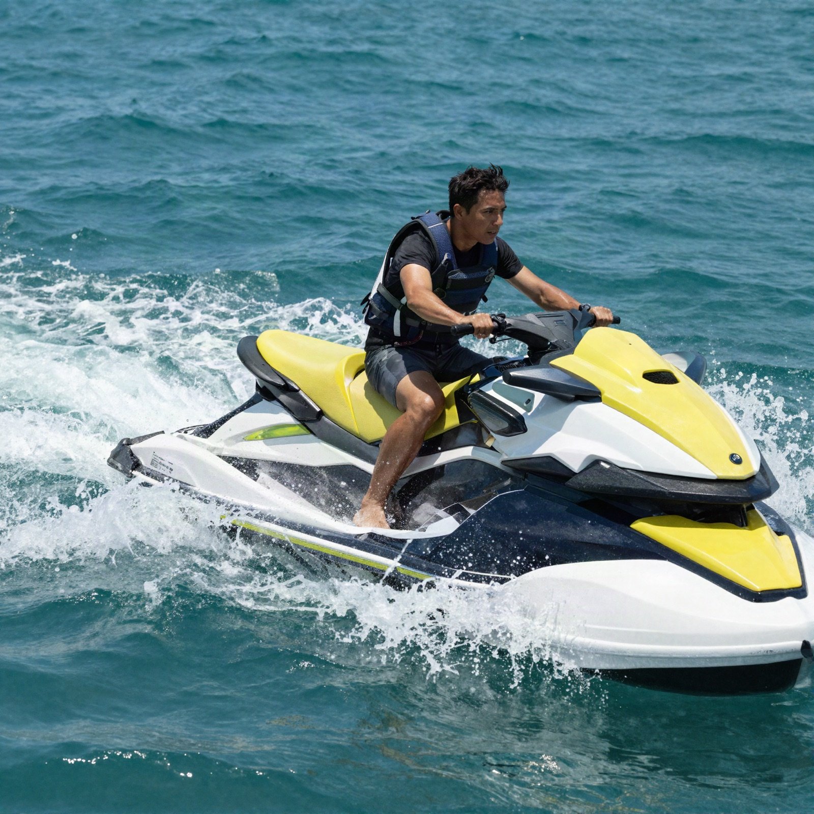 Jet ski rider on turquoise water