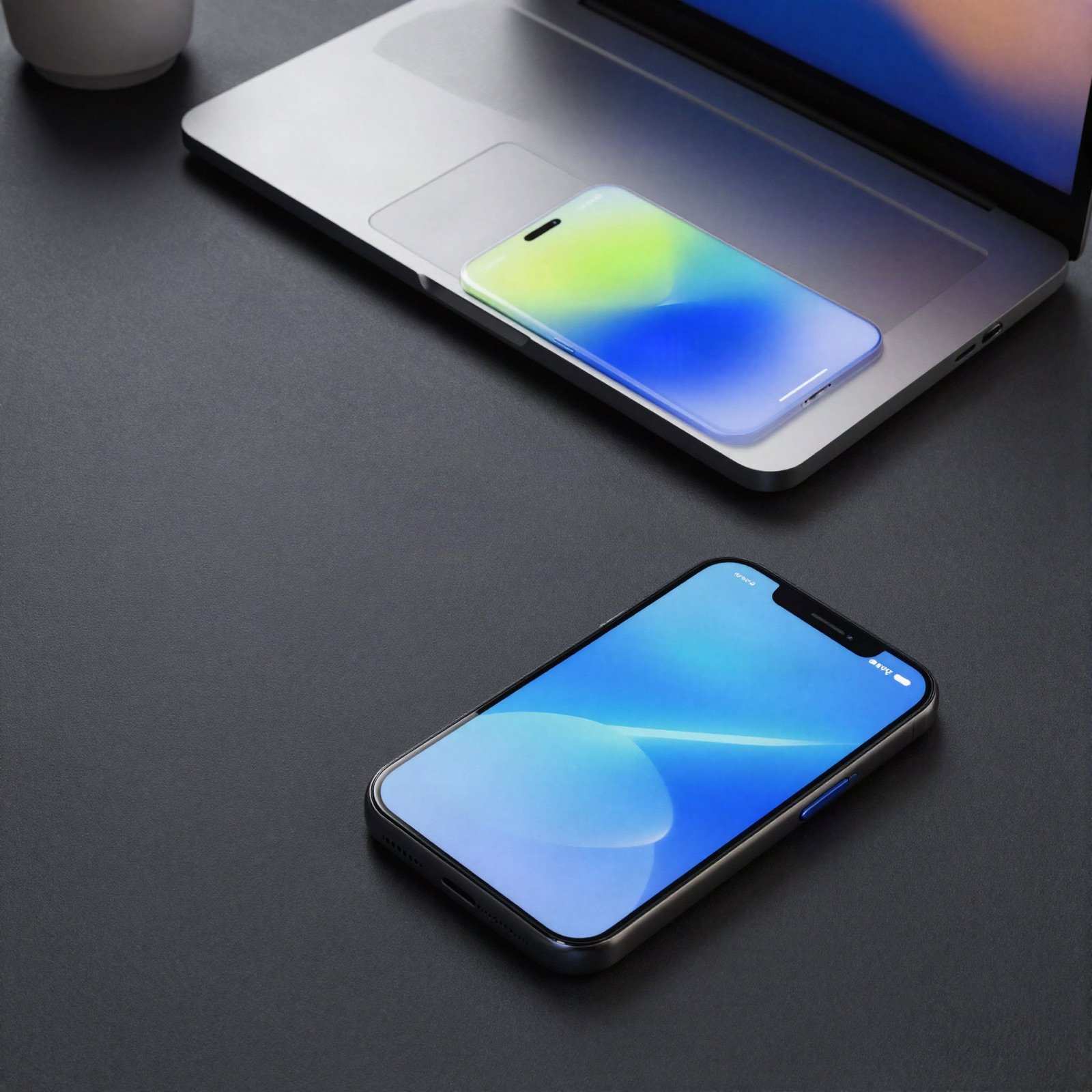 Laptop and phone with abstract gradient screens