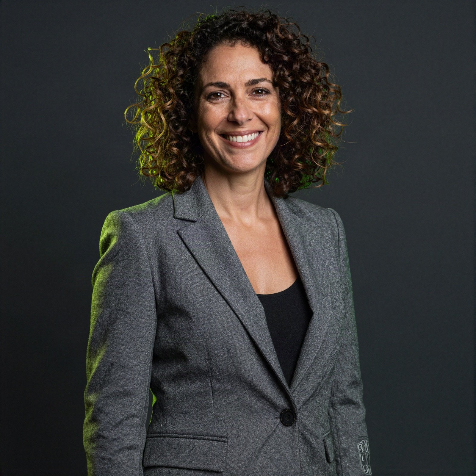 Portrait of the head of client strategy in a grey blazer