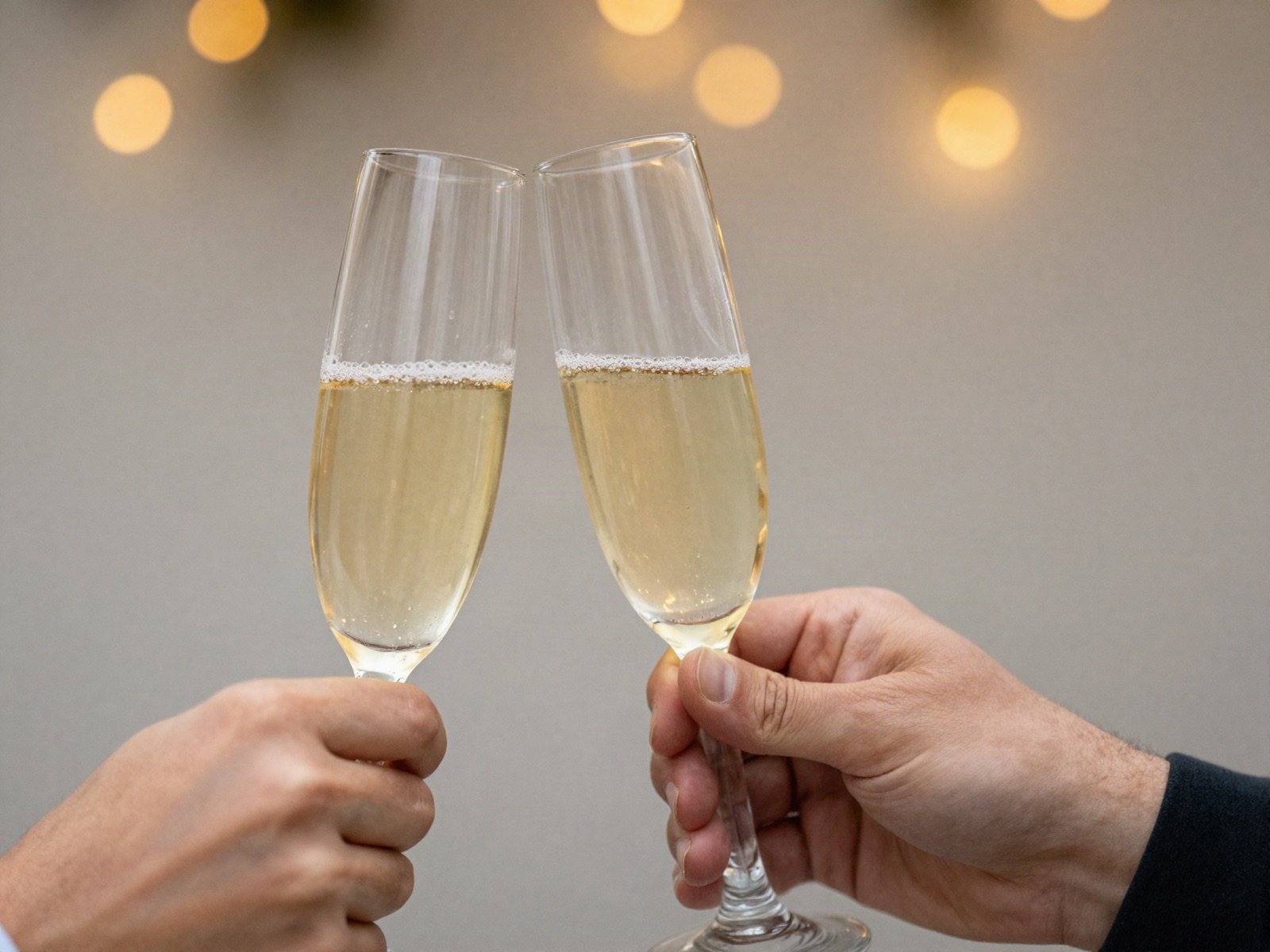 Two champagne glasses raised in a toast