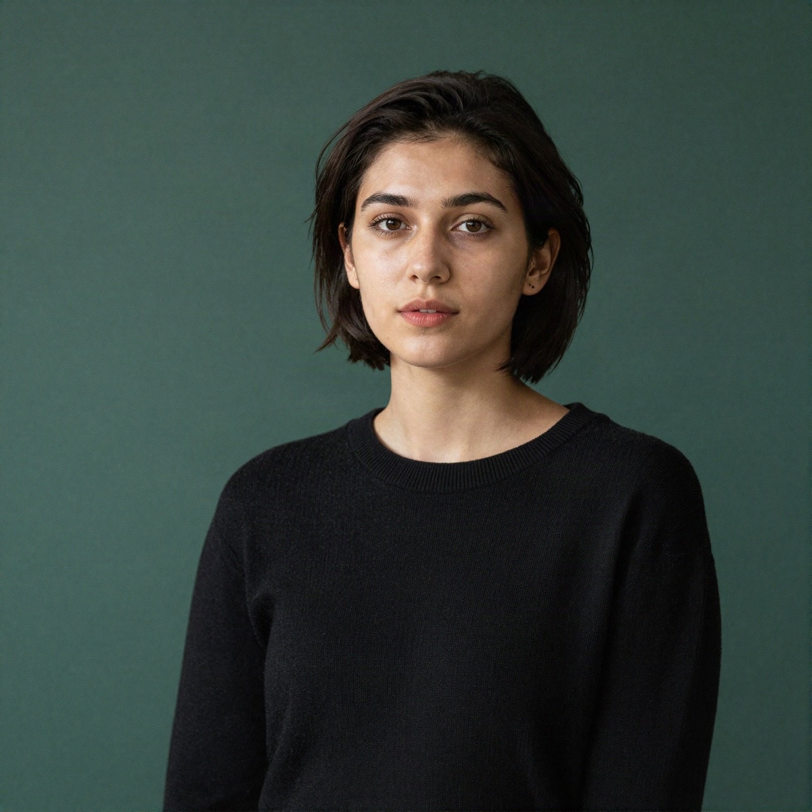 Designer with short dark hair in a black sweater