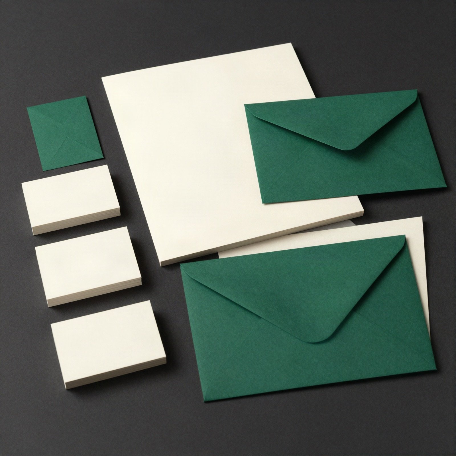 Green and cream stationery set with envelopes and cards